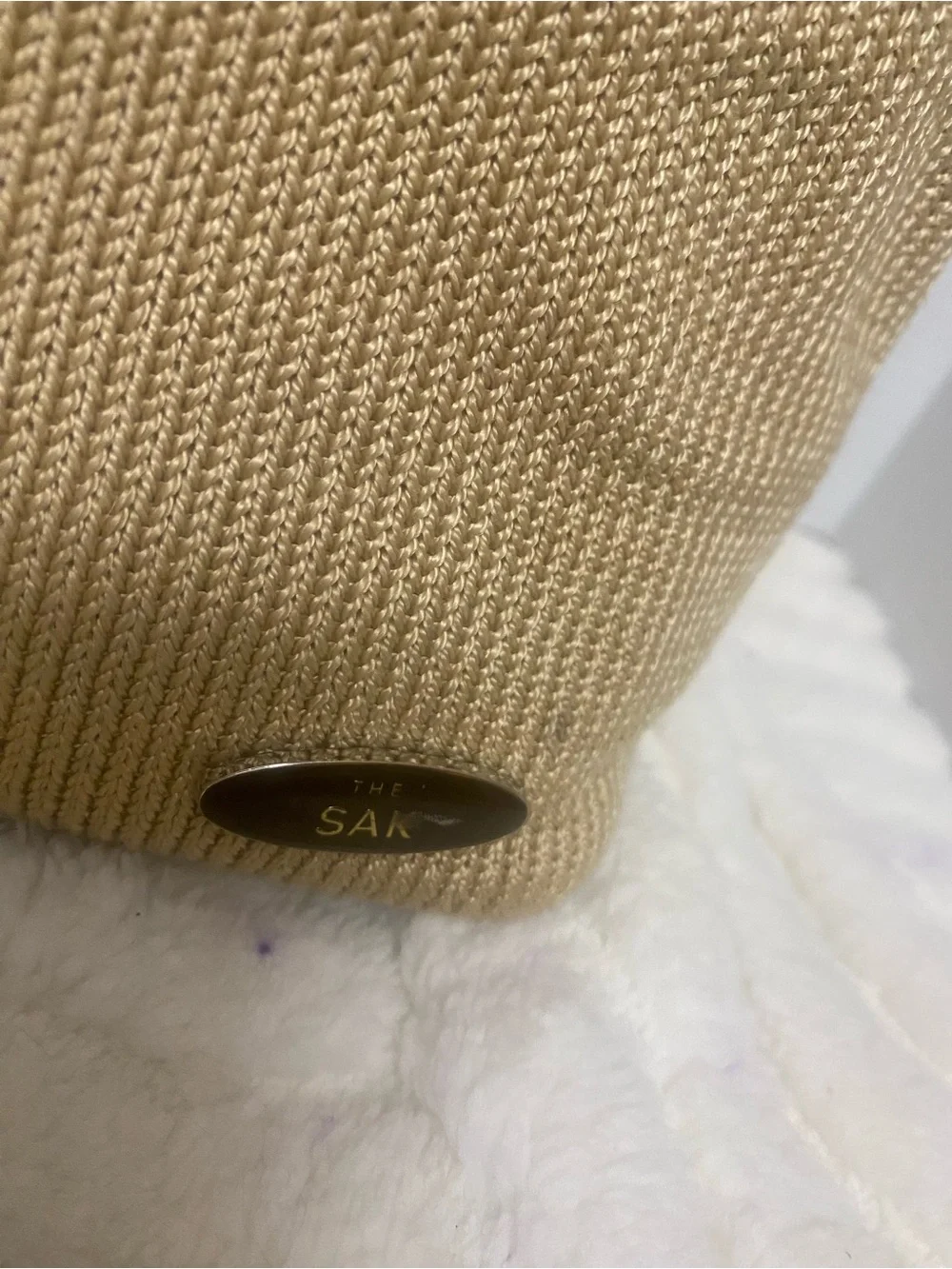 The Sak Beige Knit Shoulder Bag with Brown Trim